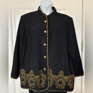 Vintage Linea by Louis Dell'Olio Black Wool Blend Jacket with Gold Embroidery